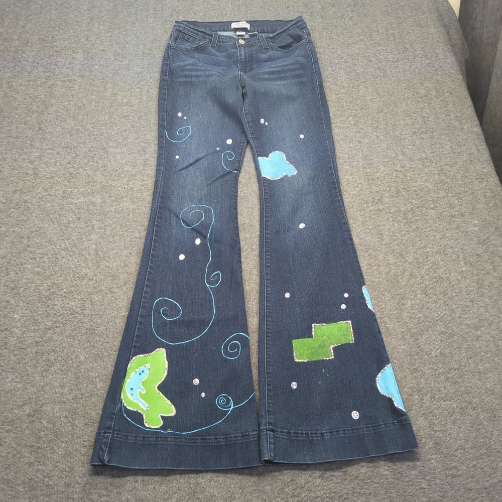 Judy Blue Jeans Womens 30 Blue Flare Painted Hippie Festival Boho